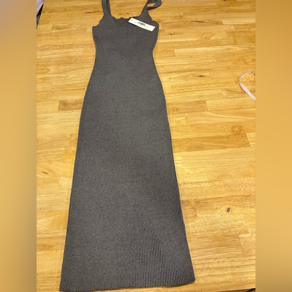 Emory Park Charcoal Ribbed Midi Dress with Open Back Detail